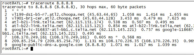 Linux traceroute test result