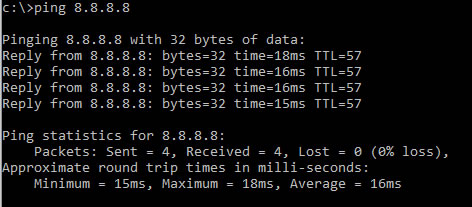 Windows ping test result