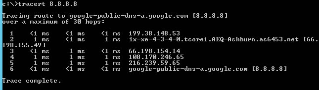 Windows traceroute test result