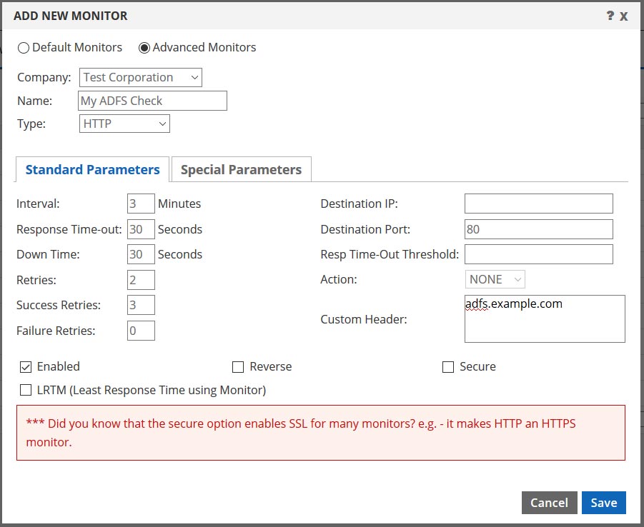 ADFS monitor standard tab