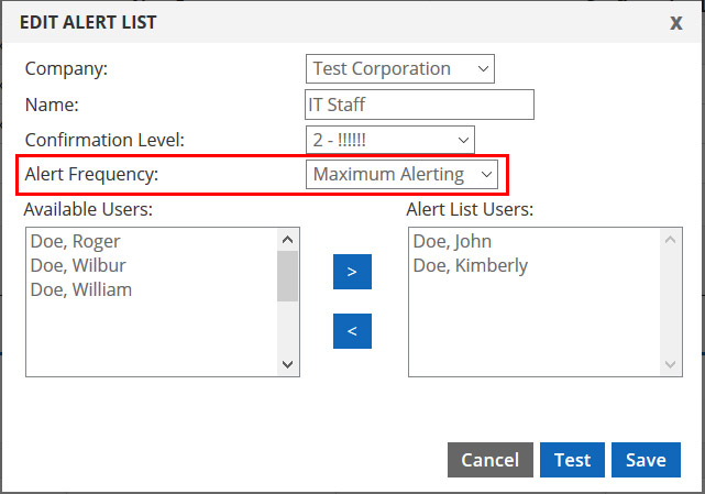 alert list frequency setting