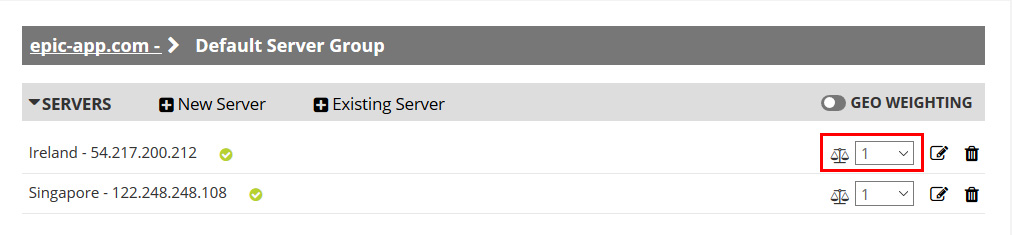 Location of server weight select menus.