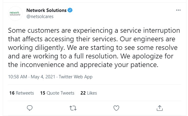 Network Solutions DNS Outage 2021-05-04