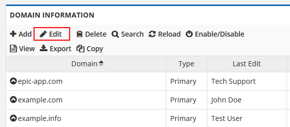 edit domain information