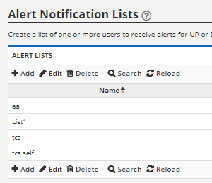 alert notification lists