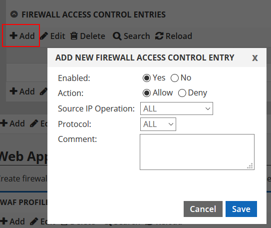 add firewall access control entry