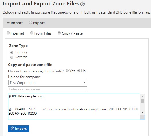 import export zone files copy paste